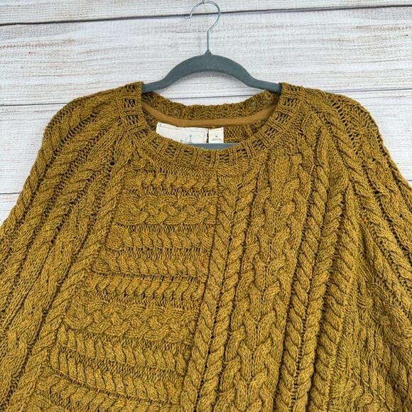 Angel of the North Anthropologie Curved Cables Poncho Sweater Womens XS Green - Picture 3 of 10